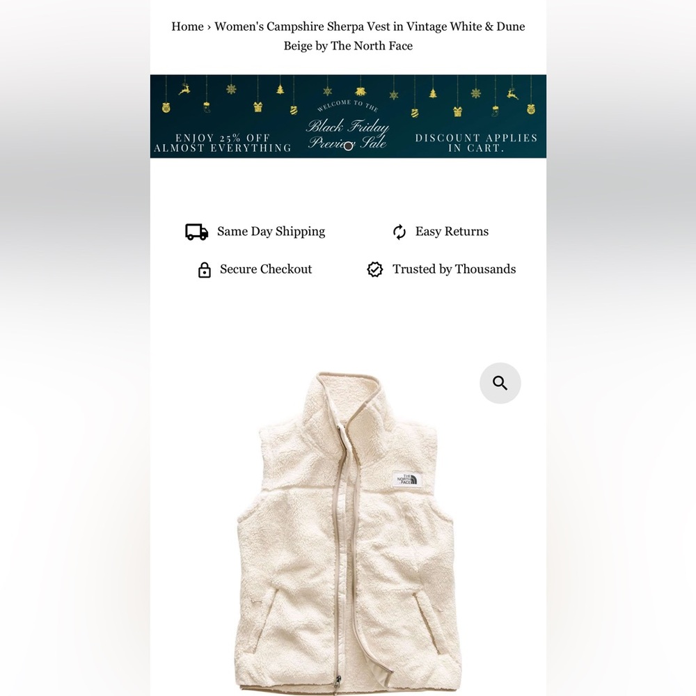 North Face Women’s Campshire Sherpa Vest White- L